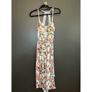 No Boundaries Women's White and Orange Jumpsuit Floral S Small